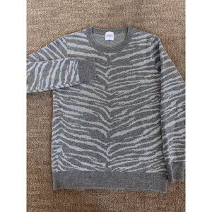 Madeleine Thompson Gray White Zebra Stripe Pullover Sweater Cashmere Wool Knit L
